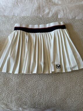 Tory Burch Cream Pleated Tennis Mini Skirt with Navy and Red Trim